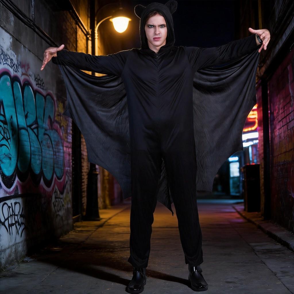 Halloweenský kostým netopýra pro muže z polyesterového materiálu pro cosplay akce