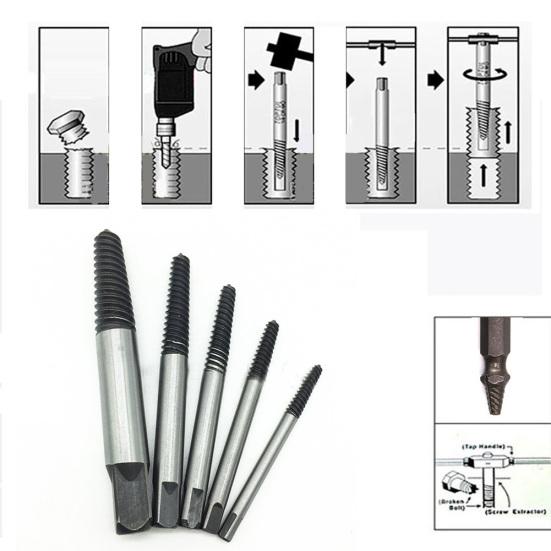 5Pcs Screw Extractor Drill Bits Guide Broken Damaged Bolt Remover Corkscrew Tool