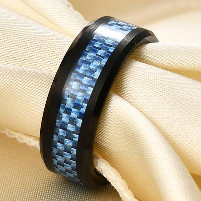 High Quality Titanium Stainless Steel Blue Carbon Fiber Ring for Men Women Fashion Wedding Party Charm Gift