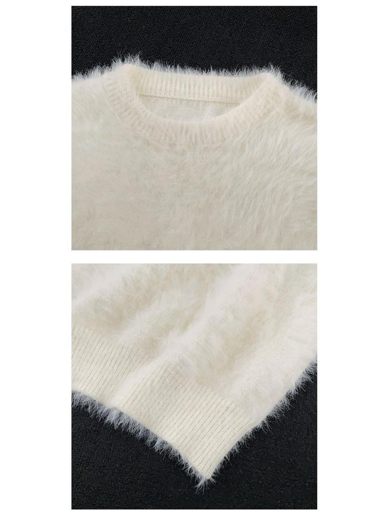 Men's Trendy Soft & Fluffy Knit Sweater - Solid Color, Lazy Style, Thickened for Autumn/Winter