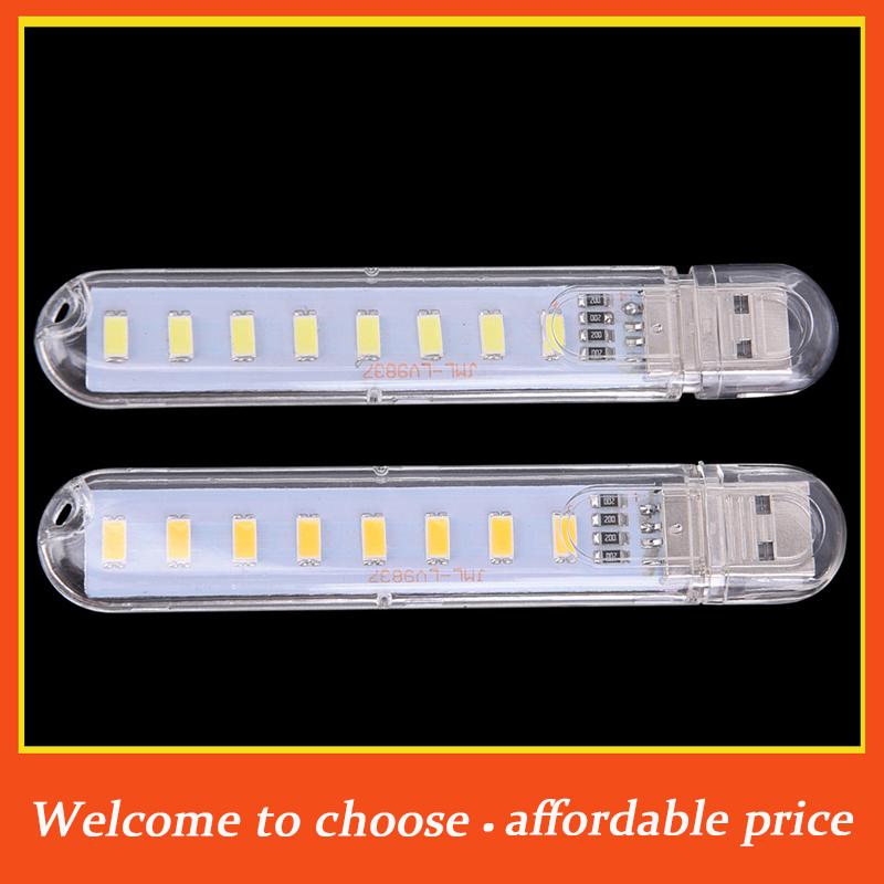 VP 1pc High Quality 10*1.7cm Mini LED Portable 5V 8 LED USB Lighting Computer Mobile Power Lamp Night Light