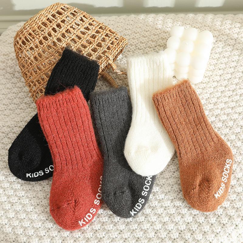 Baby Winter Wool Socks Boy Girl Solid Soft Fleece Thicken Warm Fur Short Socks Anti-slip Floor Calf Sock Baby Clothes Kids Stuff