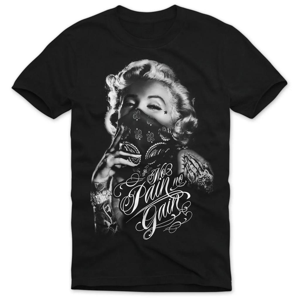 New fashion heavyweight vintage Summer Round Collar Tattoo Marilyn Men's T Shirt Rock Pop Punk Rock Biker Goth Rap Shirt