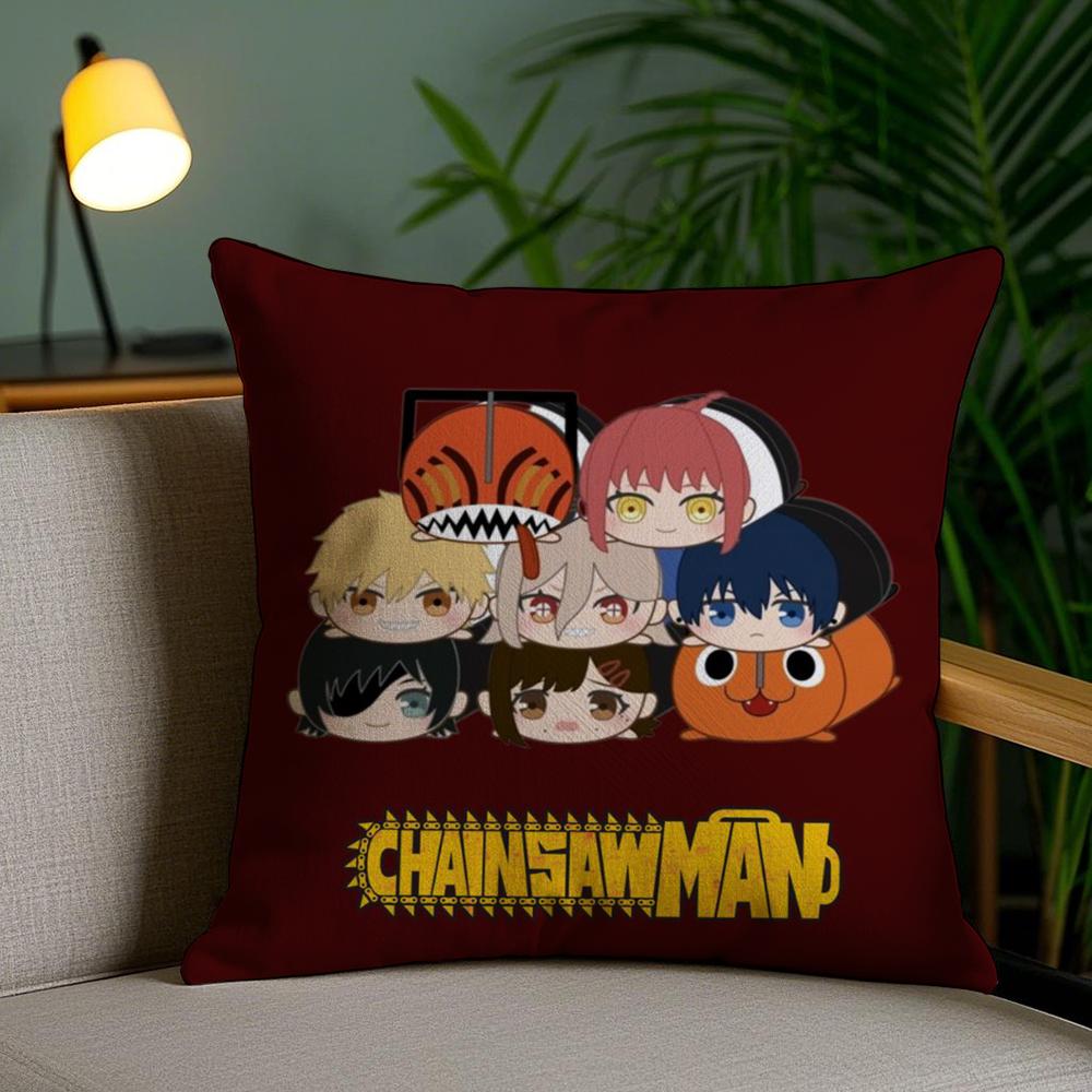 Cute C-Chainsaw Man Anime Cushion Cover Soft Short Plush Double-Sided Printing Home Decor Machine Washable Pillow Case Gift
