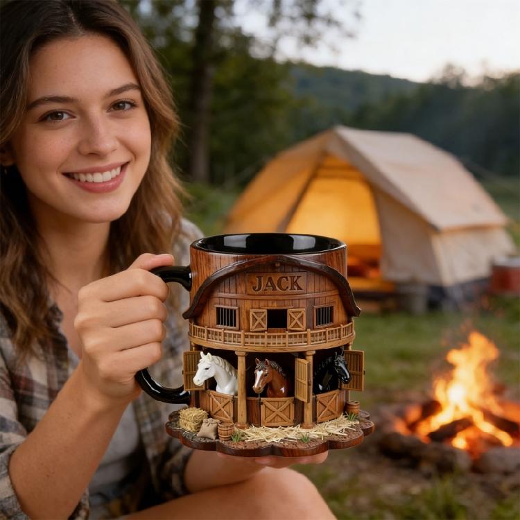 Artistic Equestrian Theme Drinking Cup Ceramic Coffee Mug With Flat 2D Print Horse Stable Pattern For Daily Use