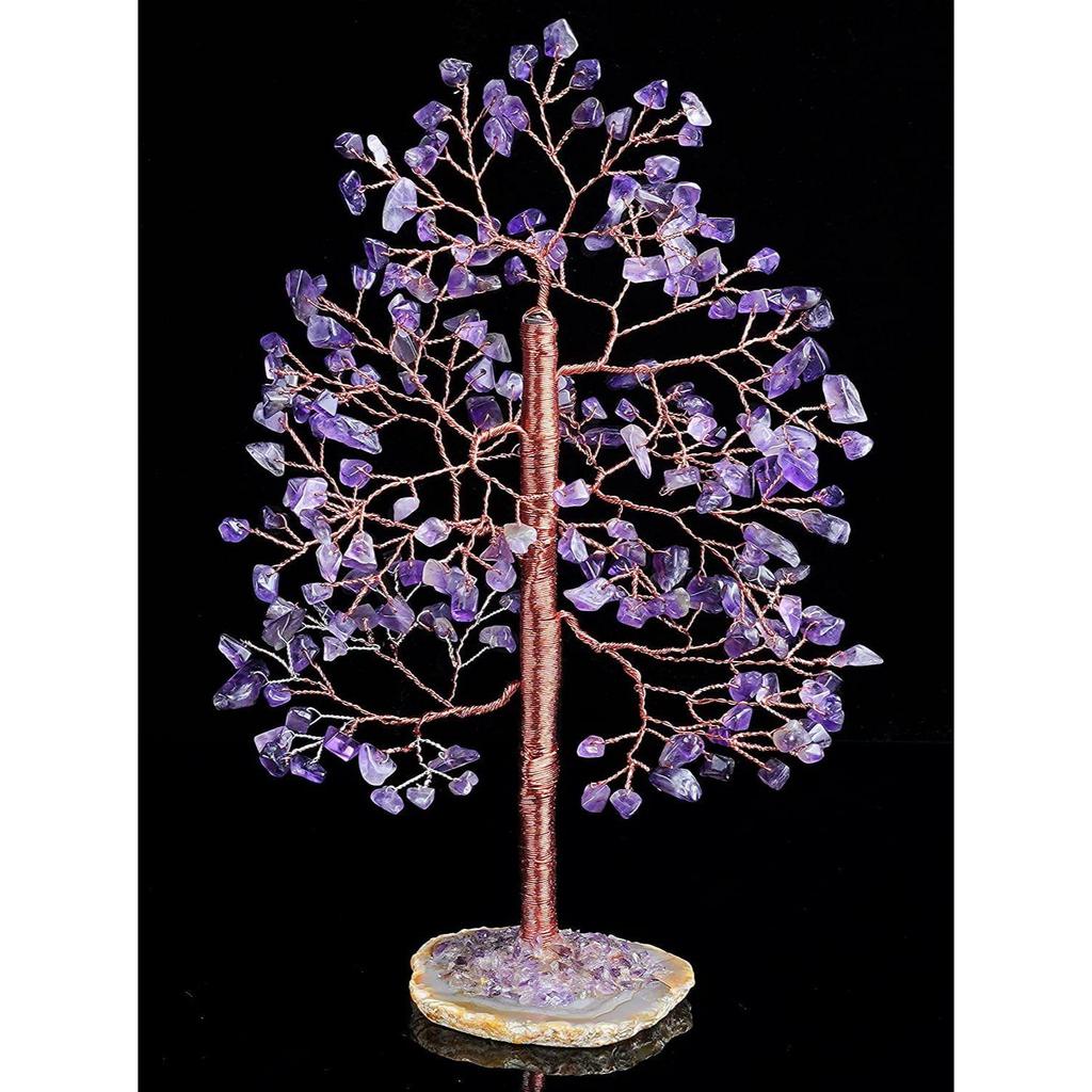 Amethyst Crystal Tree of Life - Handmade Gemstone Tree, Geode Agate Slice Base, Healing Crystal, Chakra Tree