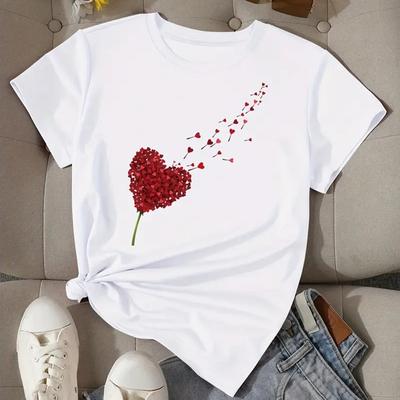 T-shirt Estiva da Donna Moda Retrò Maniche Corte Magliette Casual Top Stampati a Forma di Cuore