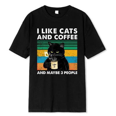 I Like Cats And Coffee Funny Printed T-Shirt For Men Women Casual Loose Cotton Clothing Harajuku Breathable Tshirt Hip Hop Tees