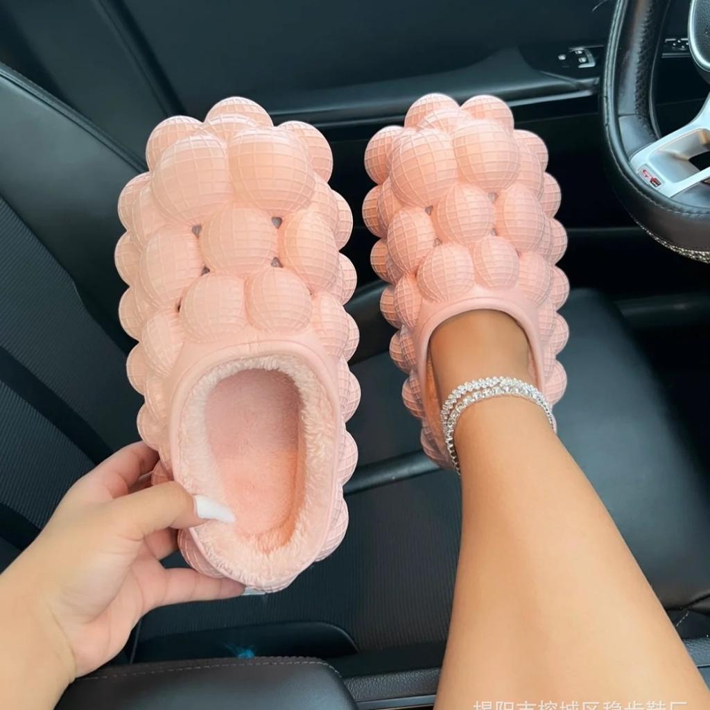 Mode Neu 2024 Damen Wasserdichte Baumwollpantoffeln Niedliche Litschi-Bläschen Winterwarme Schuhe Weiche EVA Anti-Rutsch Paare Zuhause Straßen-Sandalen