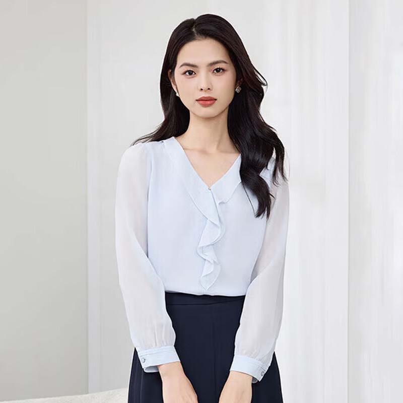 JESSIE Ruffled V-Neck Top S