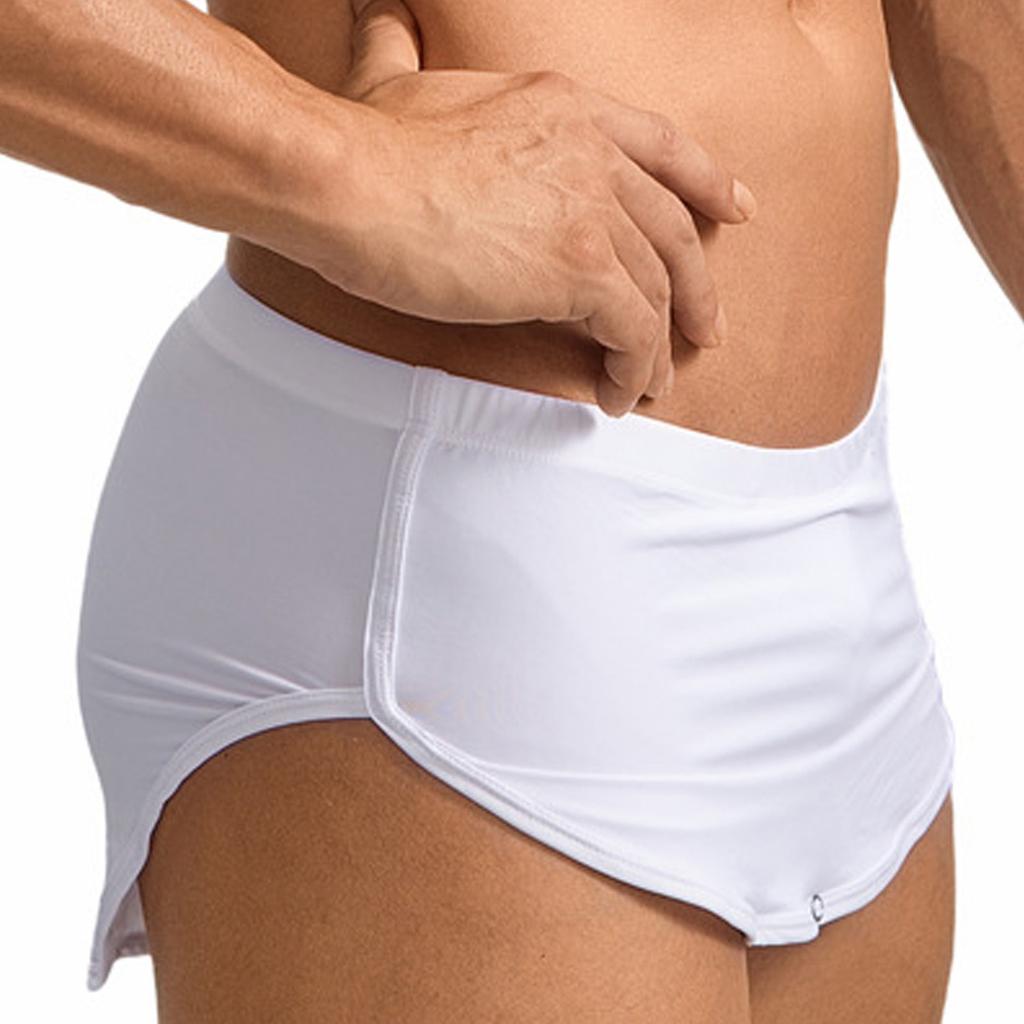 Men Sides Split Press Button Crotch Boxer Briefs Elastic Waistband Quick-Drying Athletic Shorts for Gym Fitness Cycling Running