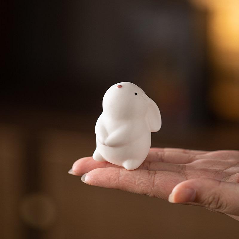 Cute Little Rabbit Animal Rabbit Tea Pet Ornament Ceramic Office Desktop Desk Tea Room Tea Table Home Decoration