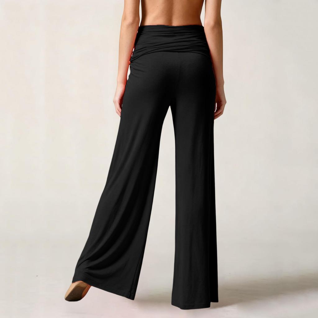 Women's Fashion Ruched Yoga Pants, Pocketless, Loose And Casual Wide-Leg Trousers