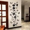 New 3D Butterfly Wall Stickers  Black Flower Rattan Living Room Background Room Wall Stickers Dark Style 38*43cm Home Decor