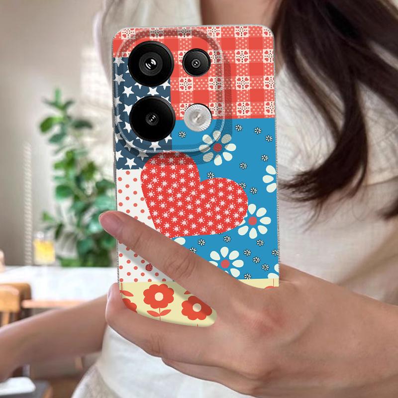 Vintage Love Heart Print Case For Xiaomi 13T Pro Redmi Note 15 Pro 4G Redmi Note 14 13 Pro+ 5G Leather Texture Silicone Cover