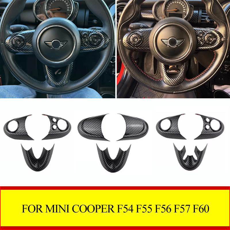3pcs ABS Carbon Fiber For BMW MINI Cooper F54 F55 F56 F57 F60 Steering Wheel Trim Cover Sticker Car Interior Accessories