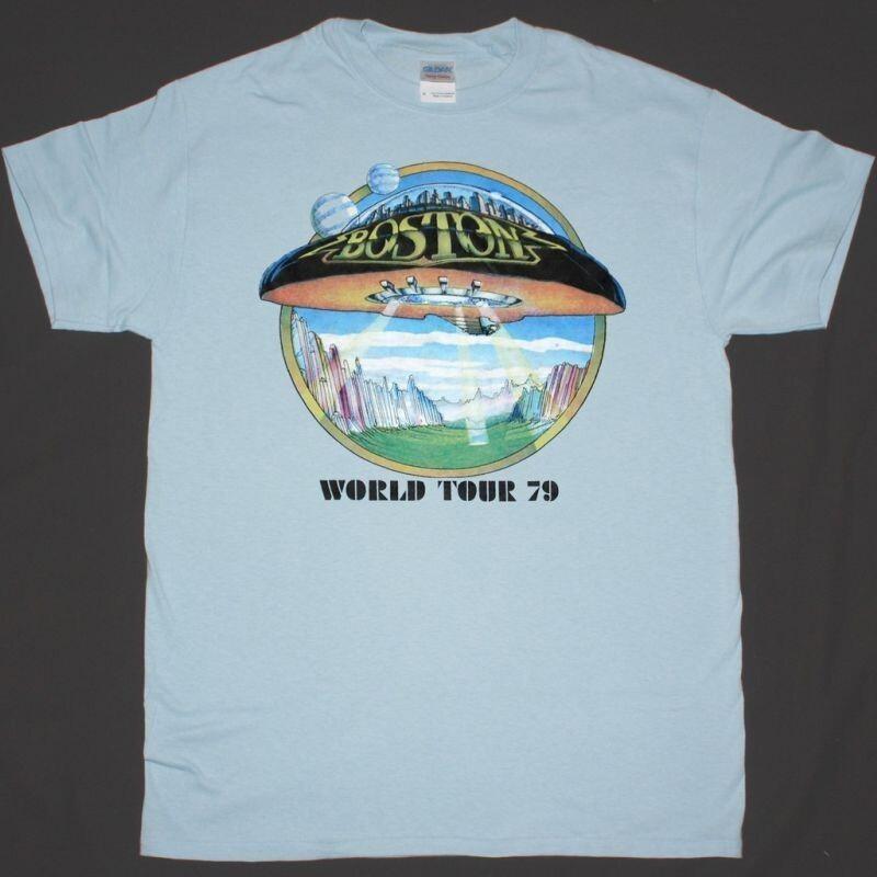 Vtg BOSTON WORLD TOUR Heavy Cotton Light Blue T Shirt For Men All Size UR106 XL