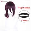 Anime Rezee Cosplay Paruka 45cm Fialová Paruka s Chokerem Anime Cosplay Kostým Dámské Rezee Paruky Tepelně Odolné Syntetické Vlasy
