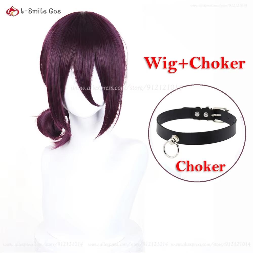 Anime Rezee Cosplay Paruka 45cm Fialová Paruka s Chokerem Anime Cosplay Kostým Dámské Rezee Paruky Tepelně Odolné Syntetické Vlasy