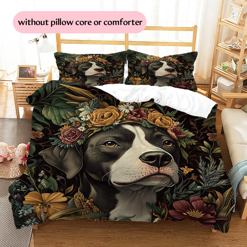 Vintage Pitbull Pattern Bedding Home Decoration Birthday Gift (1 * duvet cover + 2 * pillowcase, without core)