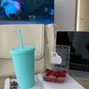 16/24 oz doppelwandiger Plastikbecher mit Strohhalm, Kaffeebecher, gefrosteter Plastikbecher, handlicher Wasserbecher, leicht zu tragen, Strohhalm, Wasserkocher, Sportflasche