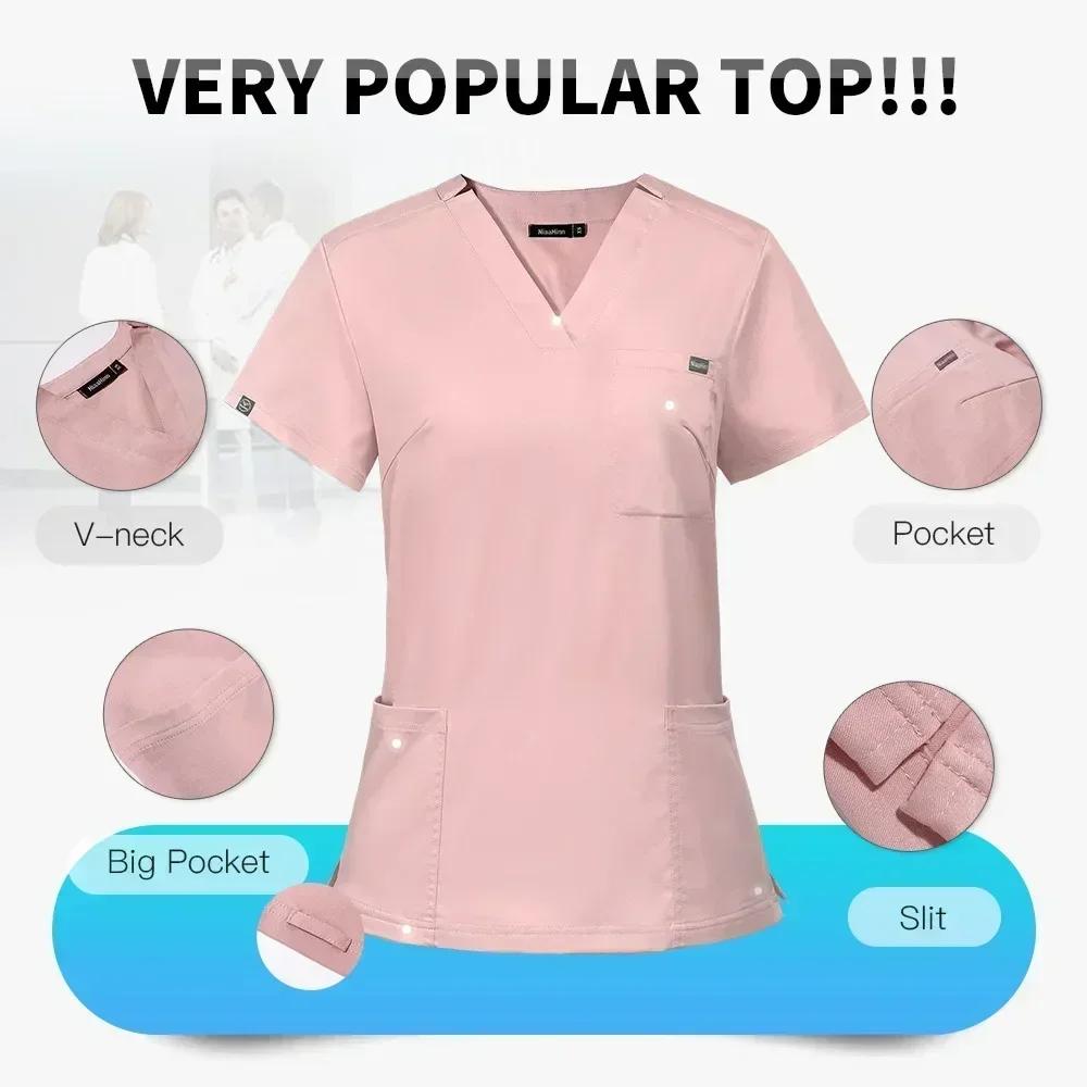 Zdravotnický uniformní oblek Krátký rukáv V-výstřih Topy+jogger kalhoty Set Ošetřovatelská uniforma Dámská Vícebarevná Pet Doctor Scrub Lékařské pracovní oblečení