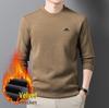 Mid-Aged Men's Winter Plus Velvet Hoodie - Casual, Loose Fit, Round Neck Base Layer Top.