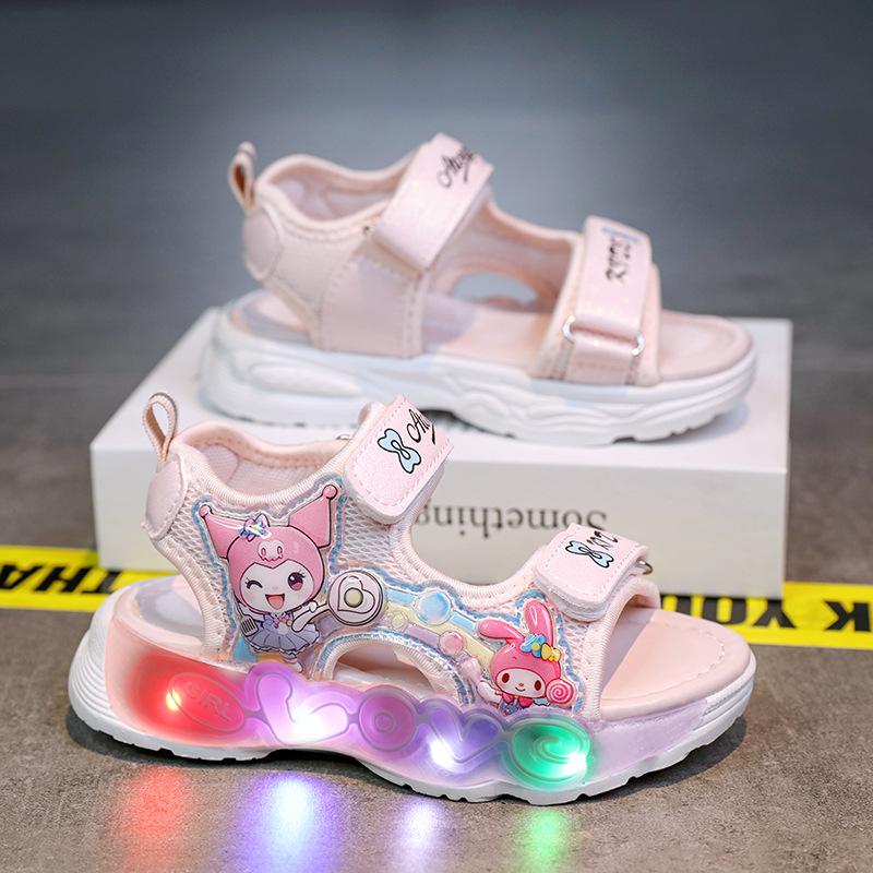 

Summer New Girls My Melody Princess Sandals Children s Kuromi Velcro Glowing Student Beach Shoes 31-36One Hand6Double