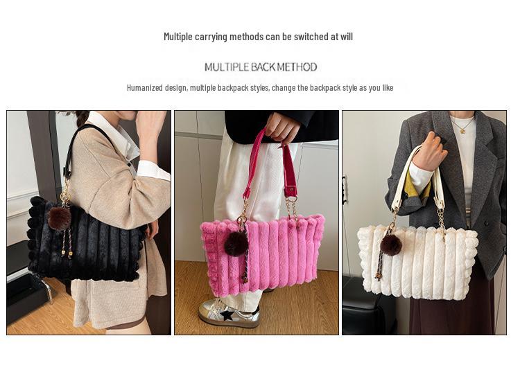 2025 Autumn Plush Single Shoulder Handbag: Women's Casual Large-Capacity Underarm Bag