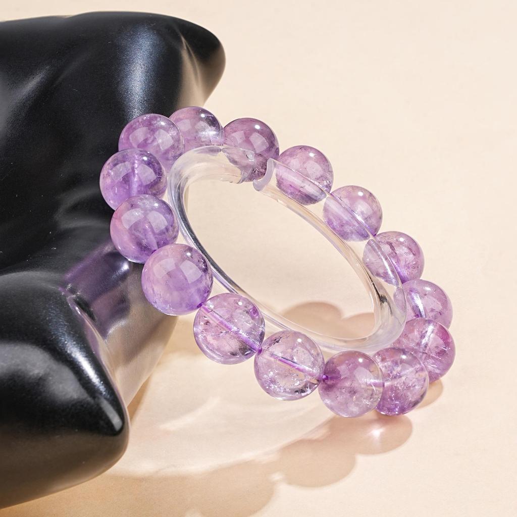Mei Zhuo Natural Ice Jade Lavender Amethyst Bracelet with Gradient Round Beads