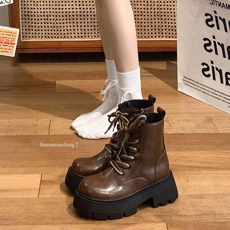 Fashion Round Toe Booties Combat Punk Style Spring Autumn Woman Short Shoes Y2k Trend 2025 Designer Luxury Hot Pu Ankle Boots for Women