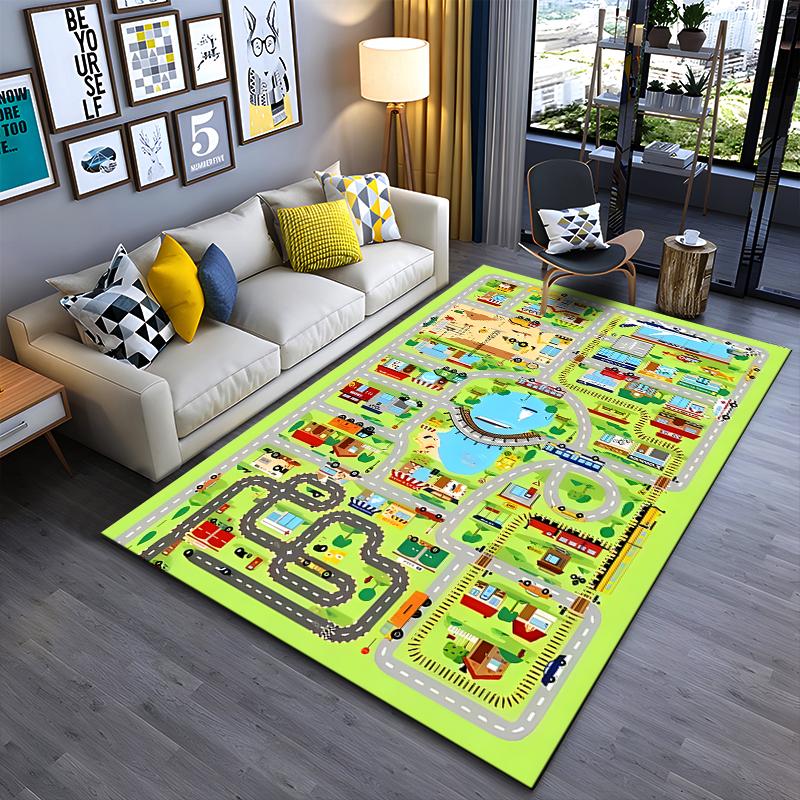 Colorful City Map Play Rug for Kids - Non-slip Rug Suitable for Living Room and Bedroom Sofas.