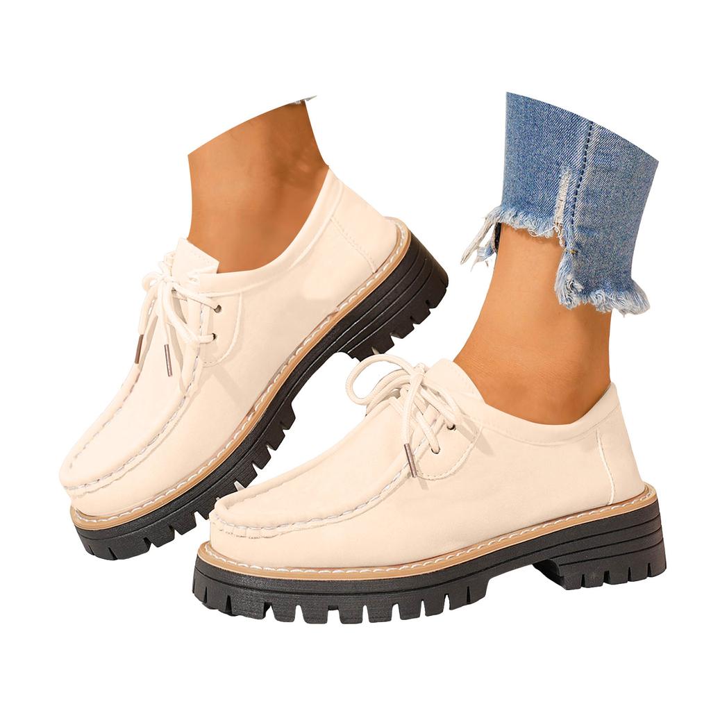 Thick Soled Lace Up Women's Loafers Fashionable And Casual Suede Low Top Round Toe Casual Shoes Casual Business Shoes for Women