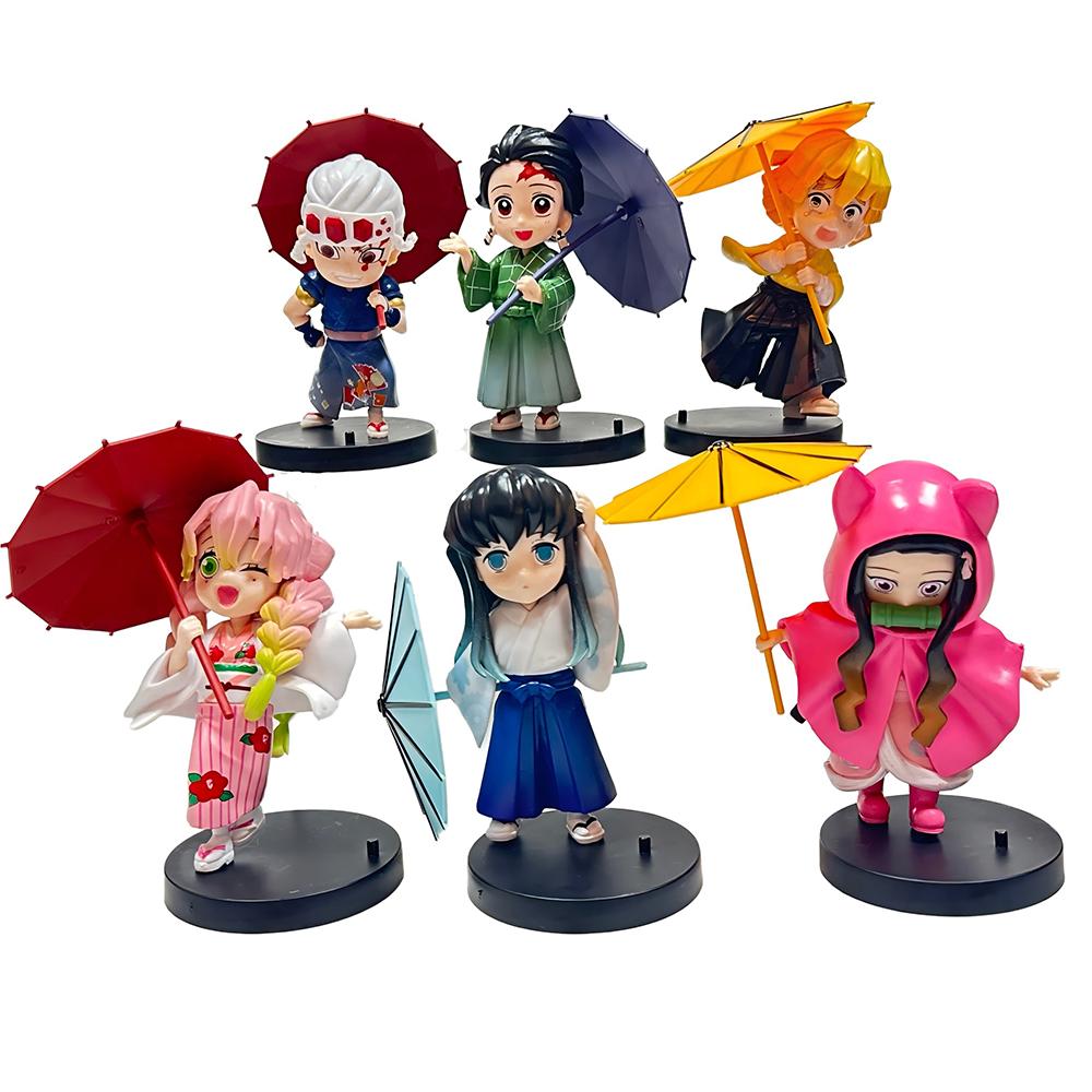 New Demon Slayer Plum Rain Season Blind Box Q Version Figures Umbrella Scene PVC Collectible Model Toy Gift for Anime Fans