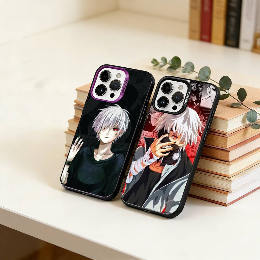 Amine T-Tokyo Ghoul Phone Case For iPhone 17,16,15,14,13,12,11 Plus,Pro Max,XS,Colored Silver Plated Inside Cover