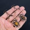 Tiger's Eye 999 Copper Wire Wrapped Earrings, Handmade Gemstone Earrings, Gift For Mom Antique Jewelry