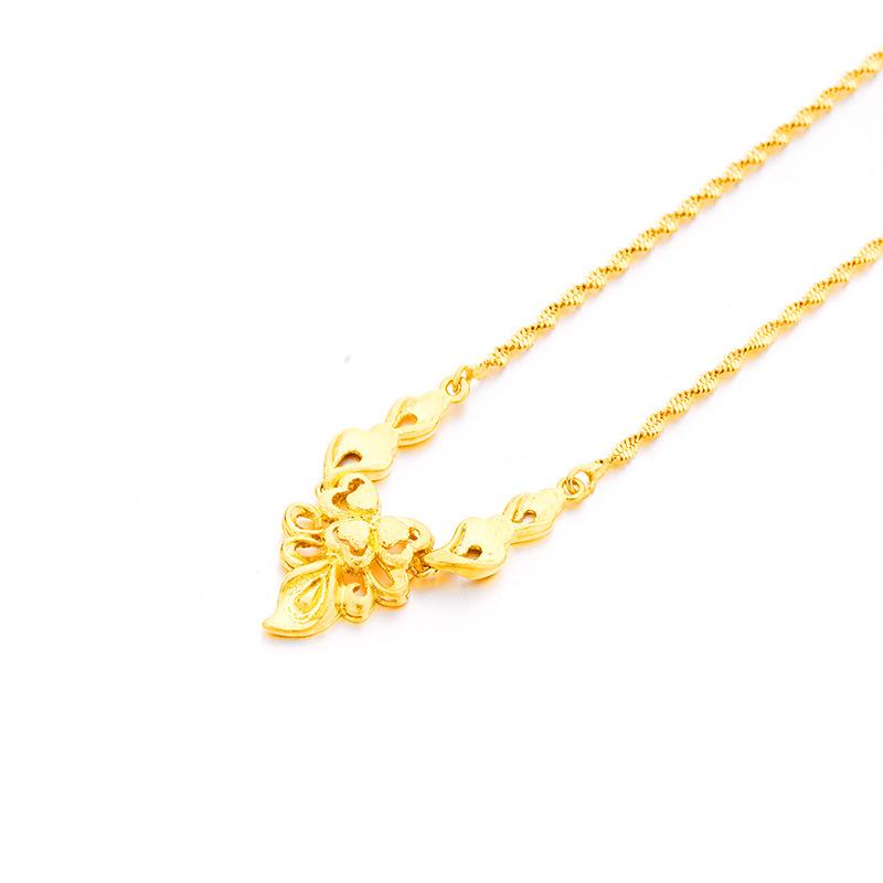 24k Gold Plated Women's Flower Necklace, Vietnamese Sand Gold Bridal Wedding Necklace, Brass Gold Plated Clavicle Necklace for Women