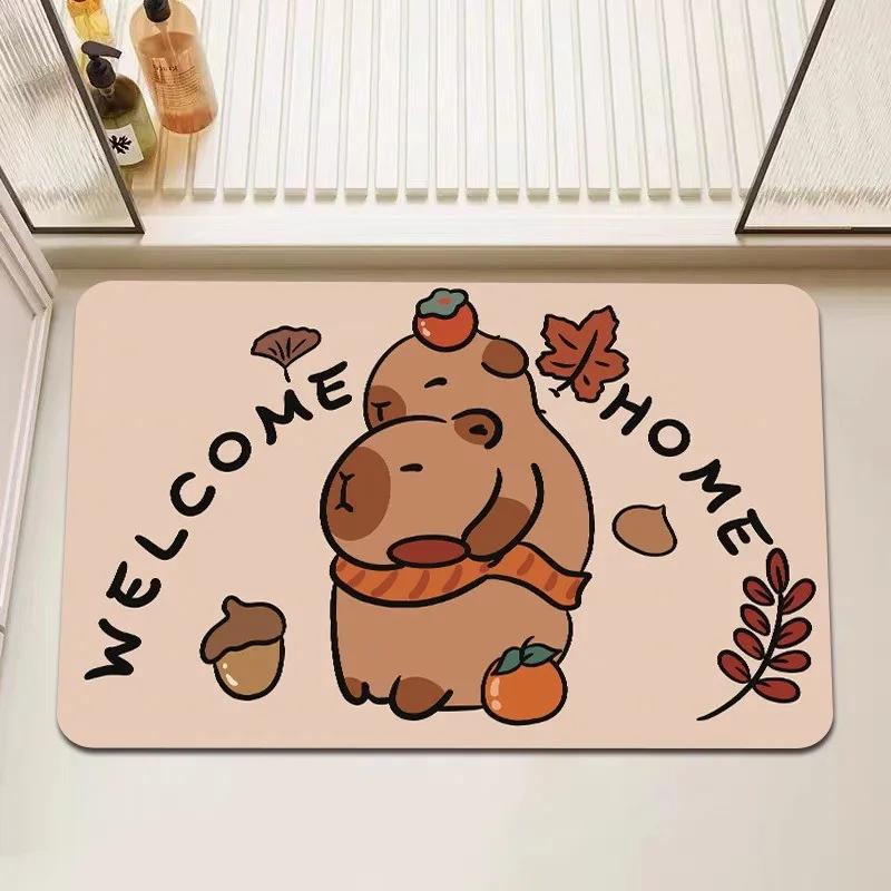Capybara Print Bath Mat Non Slip Doormat Kitchen Drying Mat for Bedroom Drain Mat Entryway Rug Cartoon Home Carpet