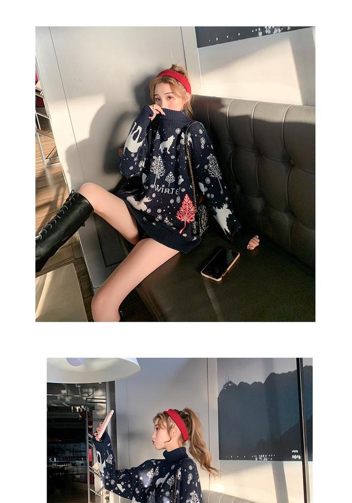 Cozy Retro Hong Kong Style Pullover Sweater - Women's High Neck, Thickened, Trendy Autumn/Winter Wear