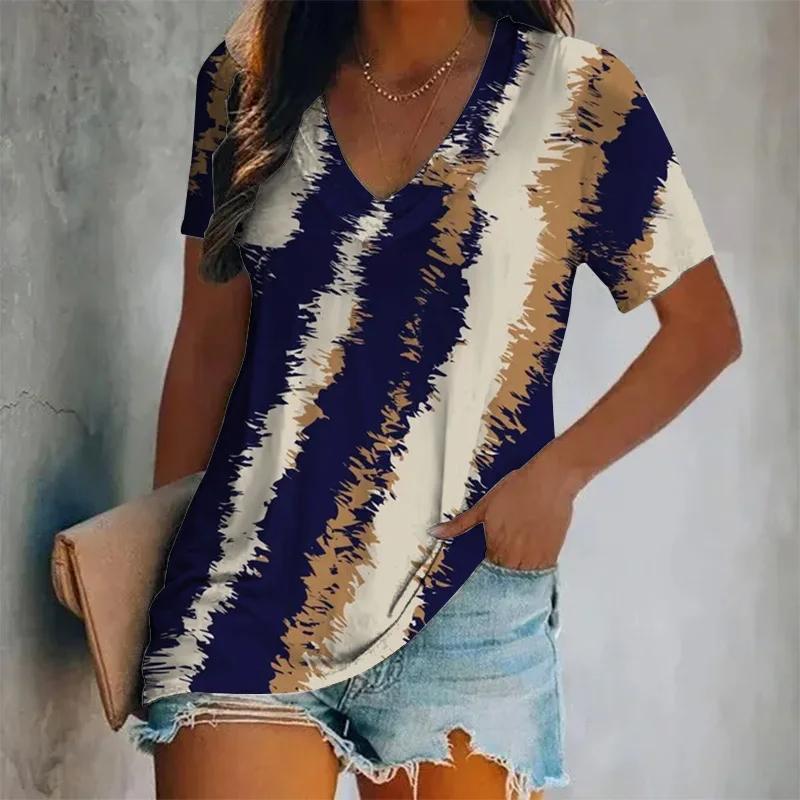 New Summer Women Vintage T-shirt Leopard Print V-Neck Tops Tees Female Fashion Short Sleeve Clothing Ladies Daily Casual Outfit