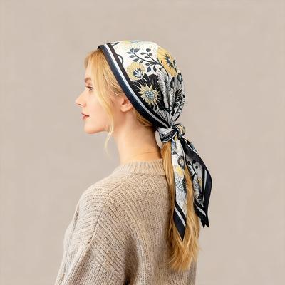 68Cm Black And White Floral Scarf Women'S Autumn And Winter Polyester Fiber Scarf Warm Sun Protection Neck Shawl  Hijab