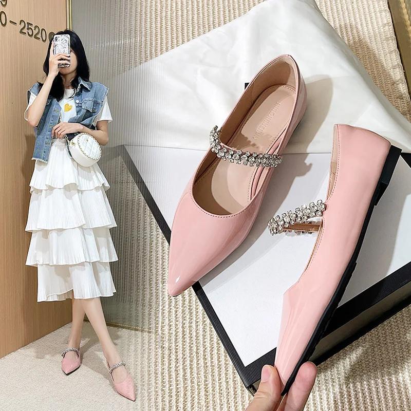 Fashion 2025 Flat Shoe for Women Spring Summer Shallow  Pointed Flat Women Mary Jane Shoes Lacquer Leather Multi Color Half Slippers