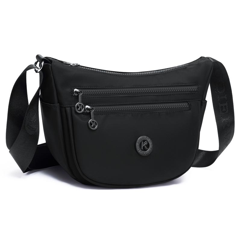 Lightweight Nylon Half Moon Sling Bag with Dual Zipper Pockets Casual Crossbody Waist Pack for Daily Travel