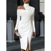 2026 Elegant Casual Split Dress Women Slim Fit Mid-Length Street Style OL Commute