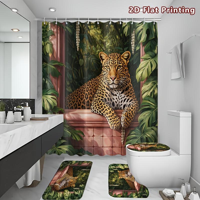 4Pcs Shower Curtain Set with Non-Slip Bath Mat, Toilet Lid Cover, Contour Rug & 12 Hooks, Bathroom Decor