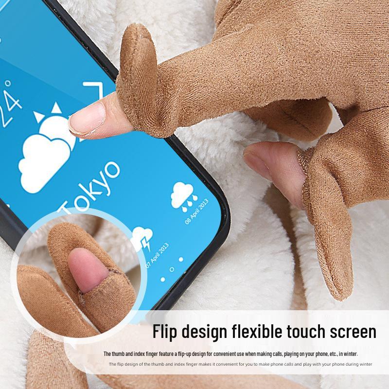 Women's Winter Suede Touchscreen Gloves - Warm Velvet, Cold-Proof, Korean Style for Cycling & Driving
