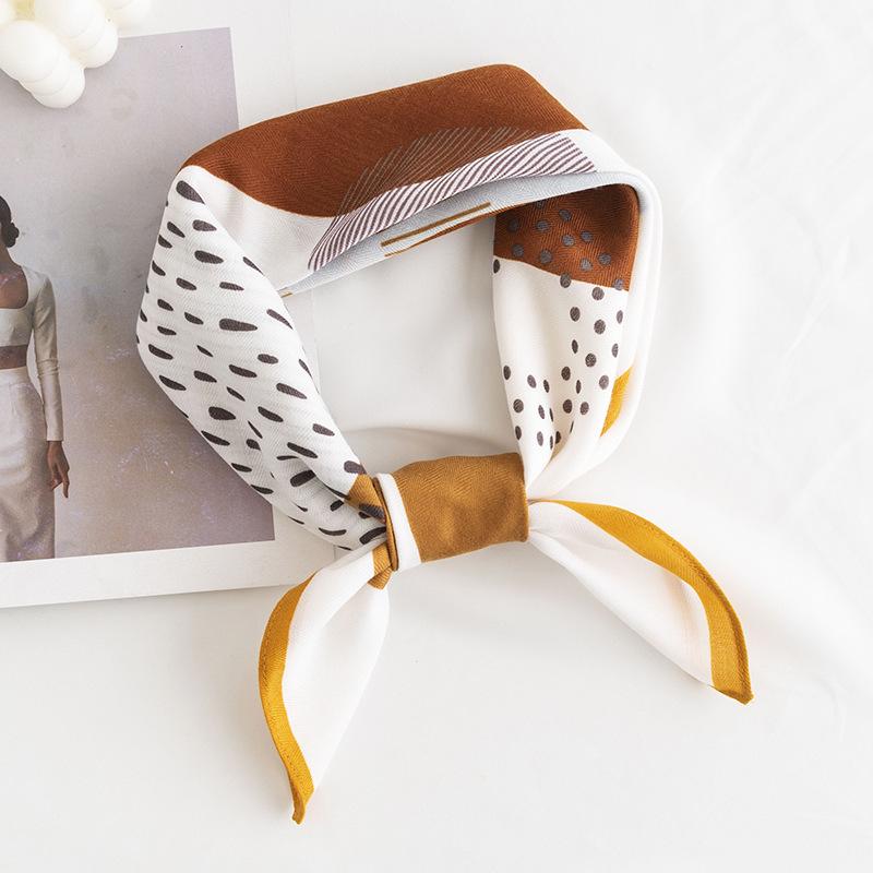 Retro Thousand Bird Grid Printing Imitation Silk Scarf Neck Small Square Scarf Style Imitation Silk High-end Sense Headband