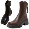 Scarpe da Donna Décolleté Tacco Medio Stivali a Metà Polpaccio Stivaletti Chelsea alla Moda Autunno e Inverno Suola Spessa Punta Quadrata Stivaletti
