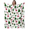 1pc Soft Warm Flannel Blanket - Christmas Tree, Candy Canes & Santa Hats In Red, Green, White - All-Season Couch Throw for Living Room, Bed, Holiday D