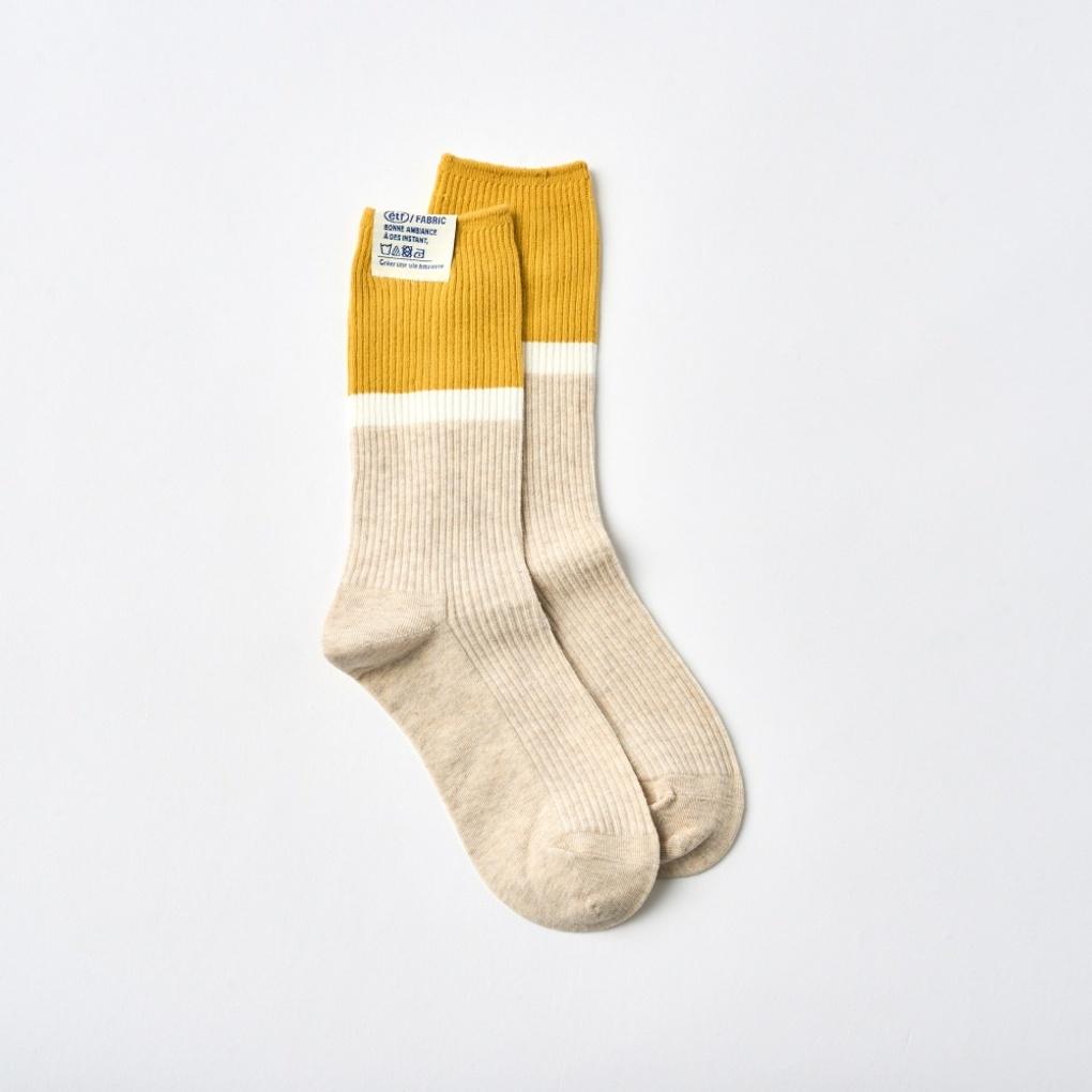 It's Socks Label Color Block Socks Mustard Oatmeal_FS0825023